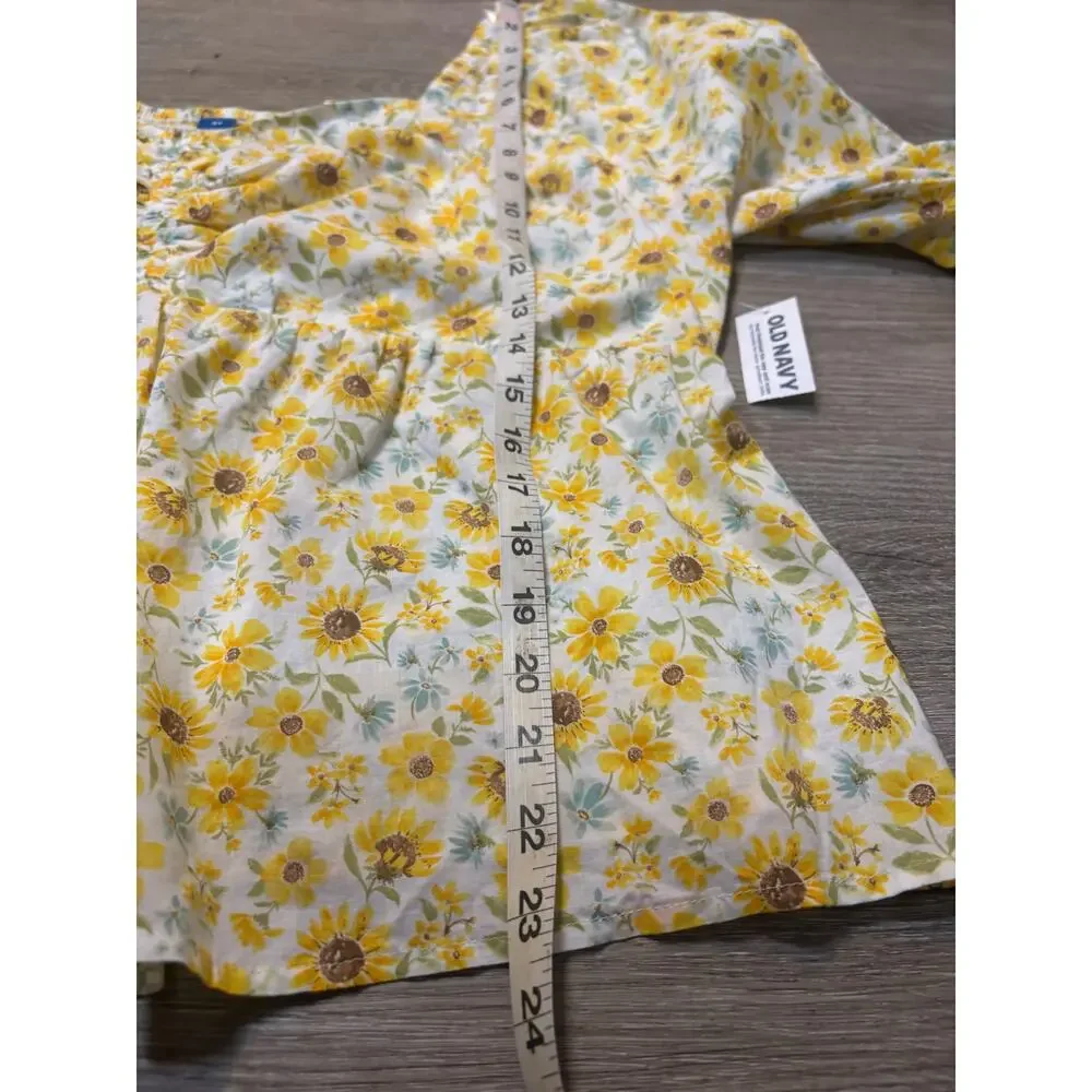NWT Old Navy‎ Cotton Sunflower Print Babydoll Peasant Top Smocked 2X Blouse Plus